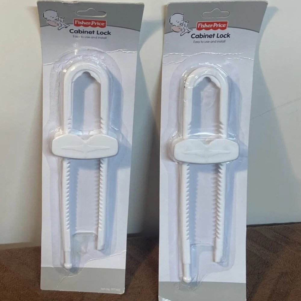 FISHER PRICE White Cabinet Safety Lock Easy To Use And Install ~ Set of 2